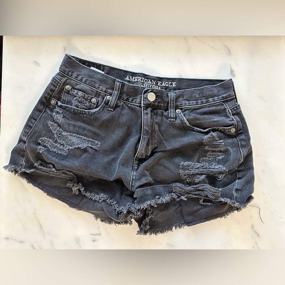 American Eagle black distressed denim shorts